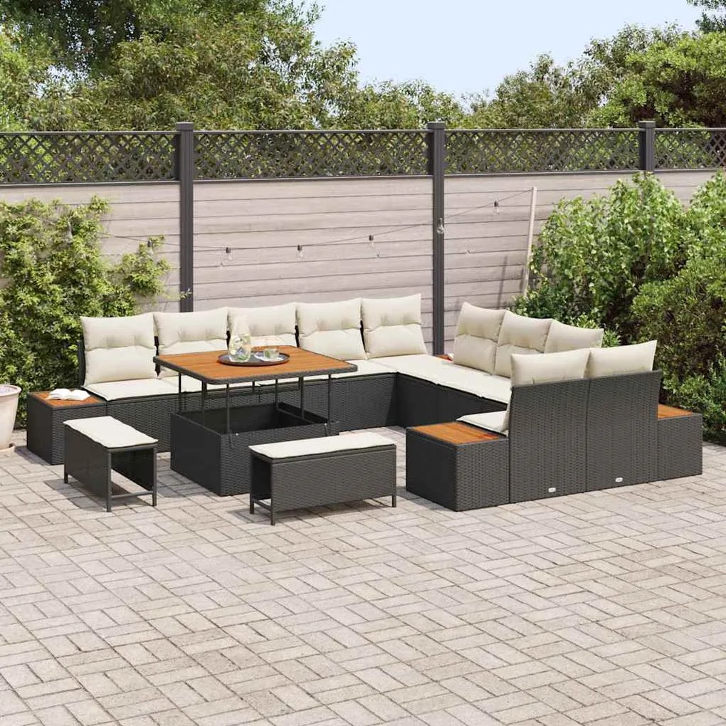 vidaXL Σετ Καναπέ Κήπου με μαξιλάρι 13 pcs Μαύρο Πολυ ράταν