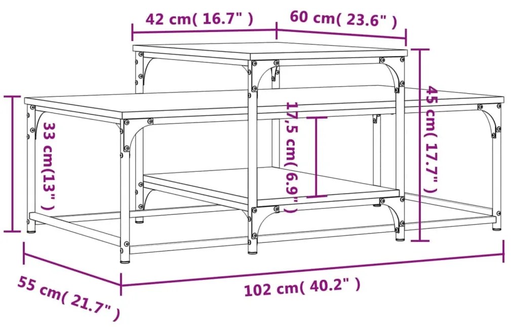 Τραπεζάκι Σαλονιού Καπνιστή Δρυς 102x60x45 εκ. Επεξεργ. Ξύλο - Καφέ