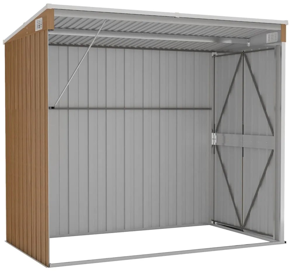 vidaXL Αποθήκη Κήπου Επιτοίχια Καφέ 118x194x178 εκ. από Γαλβ. Ατσάλι
