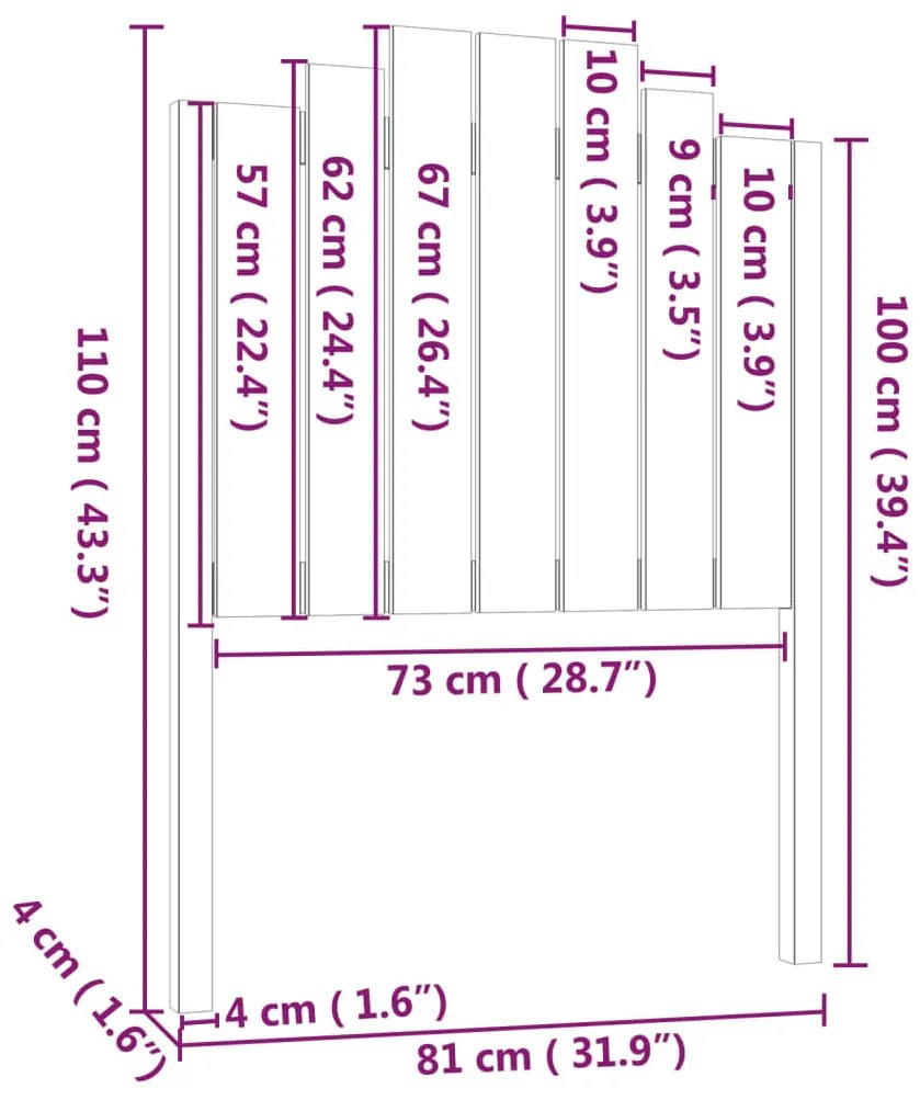 vidaXL Κεφαλάρι Κρεβατιού Μαύρο 81 x 4 x 110 εκ. από Μασίφ Ξύλο Πεύκου