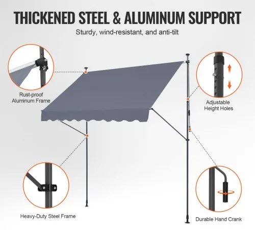 VEVOR 98x47" Patio Awning Retractable Awning Sunshade Shelter with Crank Handle