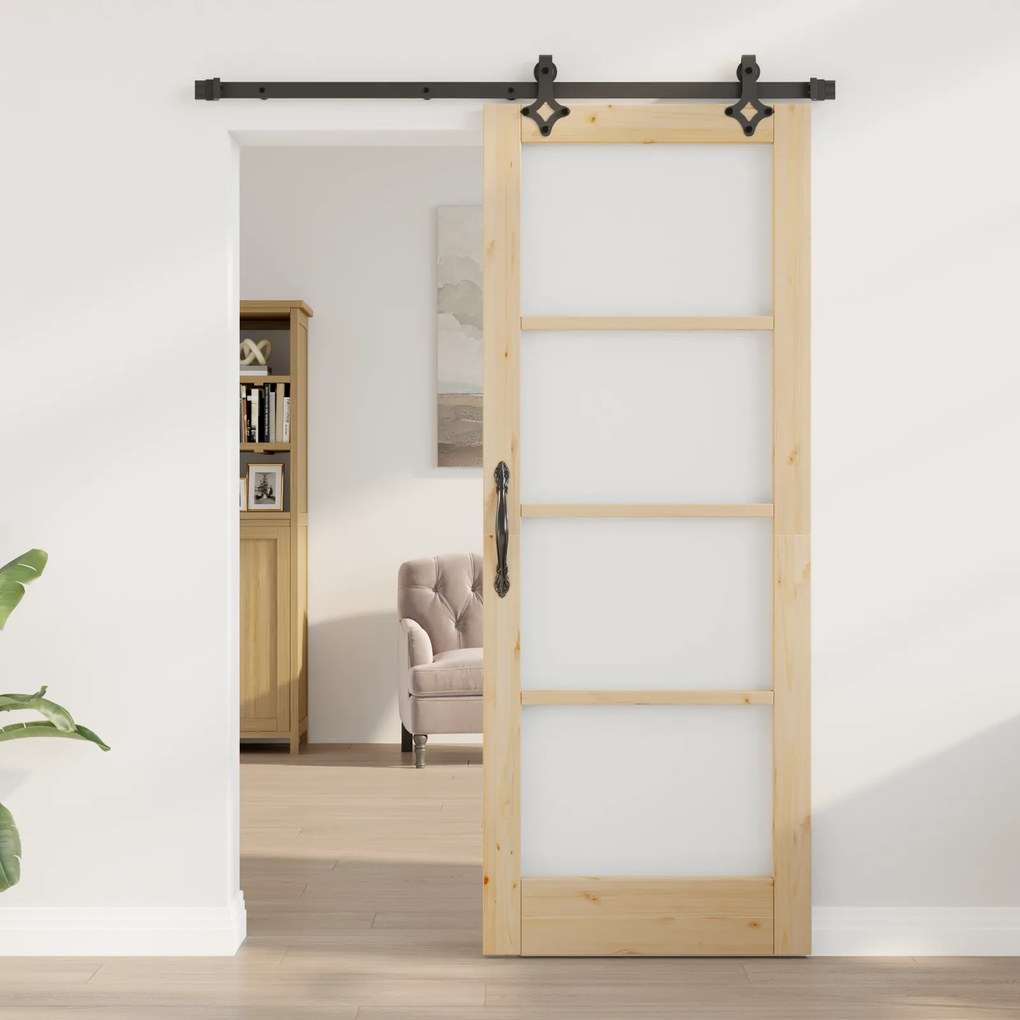 vidaXL Συρόμενη Πόρτα με Σετ Υλικού 78x202 εκ. Στέρεο Ξύλο Πεύκο