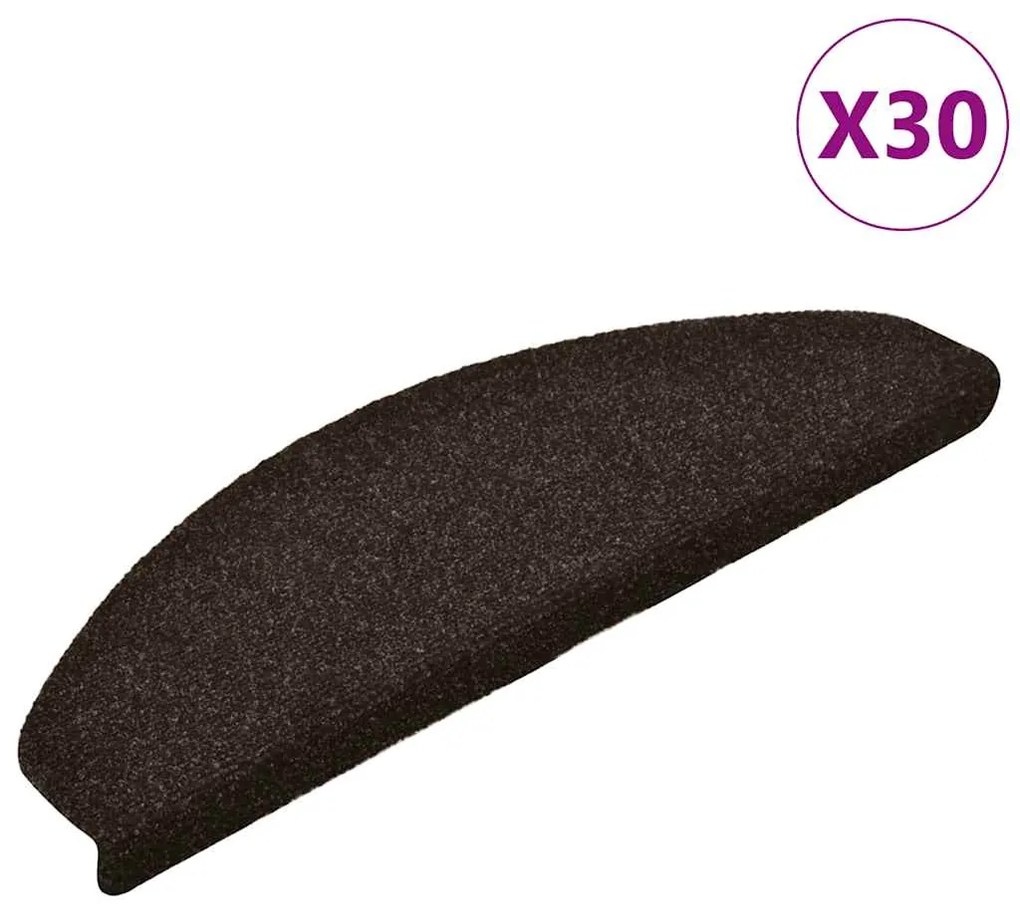 vidaXL Πατάκια Σκαλιών Αυτοκόλλητα 30 τεμ. 65x21x4 εκ. Σκούρο Καφέ Ημίστρογγυλά Μεγάλα
