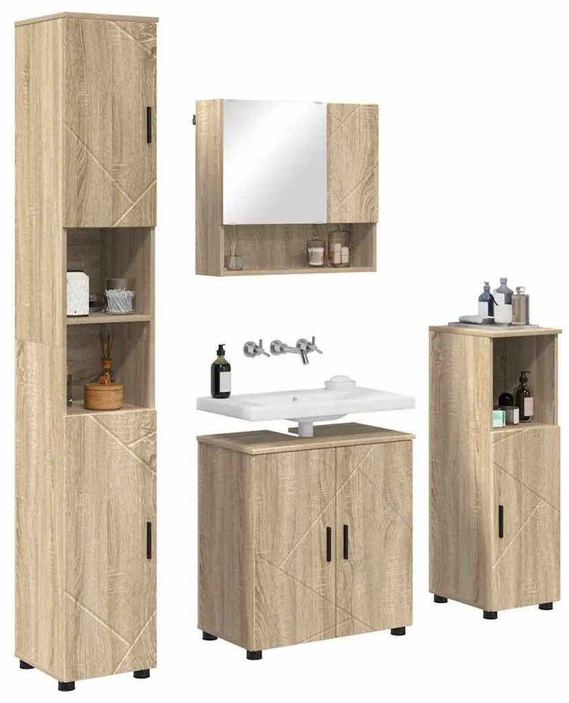 vidaXL Σετ Επίπλων Μπάνιου με πόρτα 4 pcs Sonoma Δρυς 61 x 35 x 64 εκ.