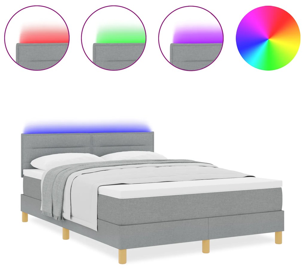 vidaXL Κρεβάτι με Έλασμα με Στρώμα & LED Ανοιχτό Γκρι 160x200 εκ. Ύφασμα