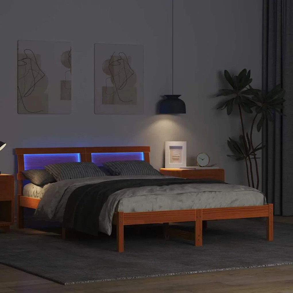 vidaXL Σκελετός Κρεβατιού Καφέ κεριού 140 x 190 cm Μασίφ ξύλο πεύκου