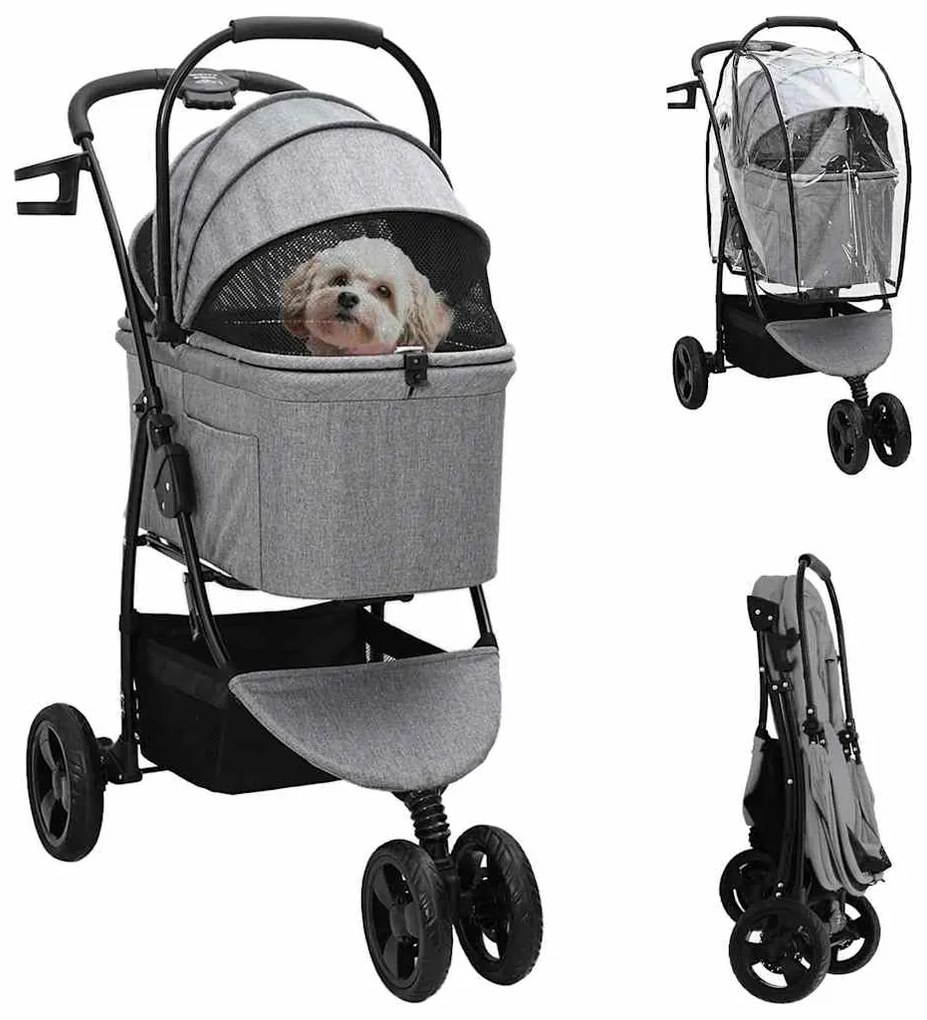 Αναδιπλούμενο Καροτσάκι Κατοικίδιων Γκρι 78 x 54 x 101 εκ.