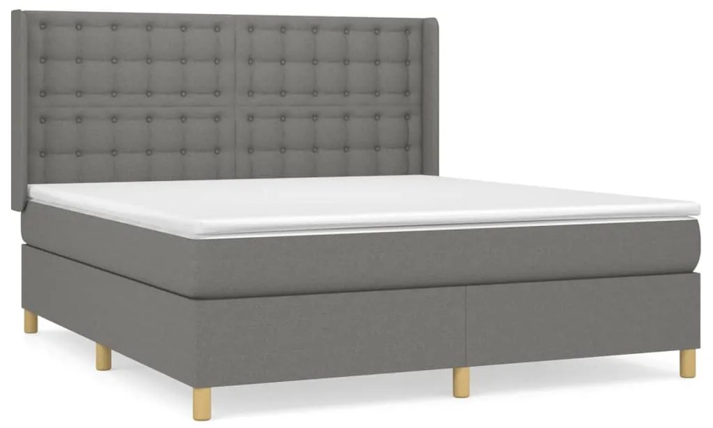 Κρεβάτι Boxspring με Στρώμα Σκούρο Γκρι 180x200 εκ Υφασμάτιν - Γκρι