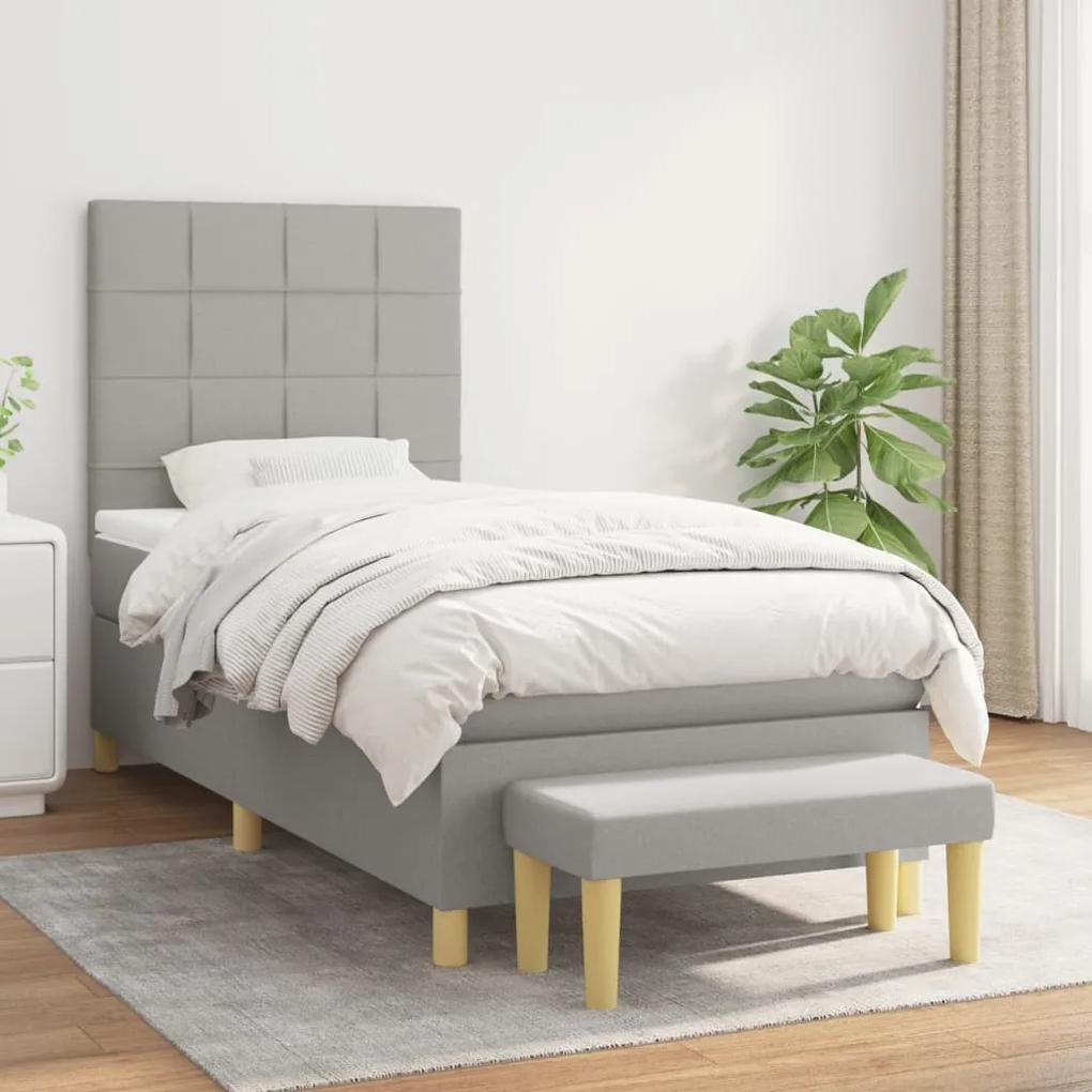Κρεβάτι Boxspring με Στρώμα Ανοιχτό Γκρι 80x200 εκ. Υφασμάτινο