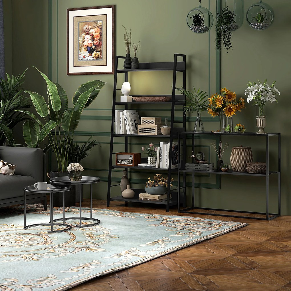 HOMCOM Τραπέζι κονσόλας, μπουφές, 2 επίπεδα, ατσάλι με ηλεκτροστατική βαφή, 90 x 30 x 75cm, μαύρο