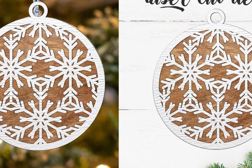 Σετ των 2 Intra απο ξύλο plywood 3mm-4mm πάχος κοπής με λέιζερ δέσμη χριστουγεννιάτικων στολιδιών Δίασταση 15x15 cm INTRAFABR-80630666