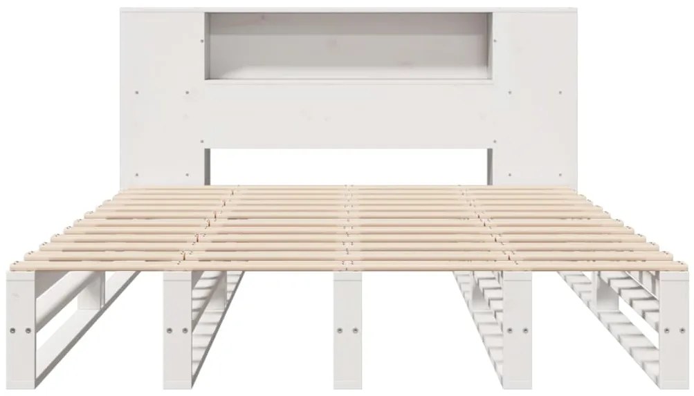 vidaXL Κρεβάτι Βιβλιοθήκη Χωρίς Στρώμα Λευκό 135x190 εκ Μασίφ Πεύκο