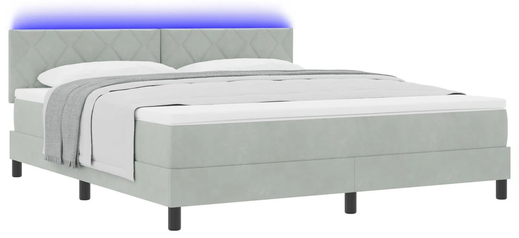 vidaXL Κρεβάτι με σπαστή βάση και στρώμα & LED Φωτισμός Γκρι 180x200 εκ Βελούδο