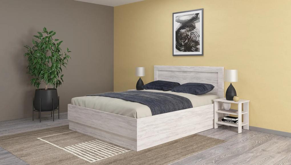 Κρεβάτι διπλό LARA με αποθηκευτικό χώρο, στρώμα 160x200cm Oak Blanco 204x100x164cm+2 Κομοδίνα 45x47x35cm-GRA001
