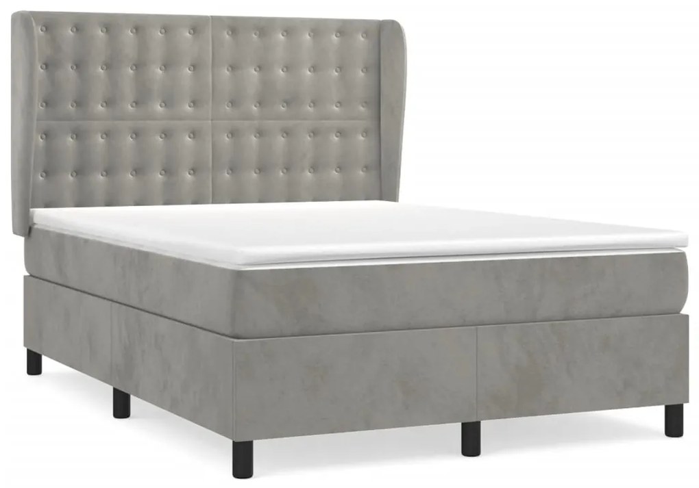 vidaXL Κρεβάτι Boxspring με Στρώμα Ανοιχτό Γκρι 140x190 εκ. Βελούδινο