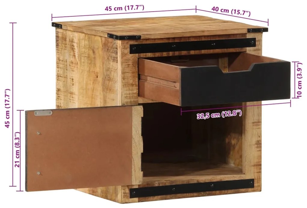 Κομοδίνο 45x40x45 εκ. από Μασίφ Ξύλο Μάνγκο - Καφέ