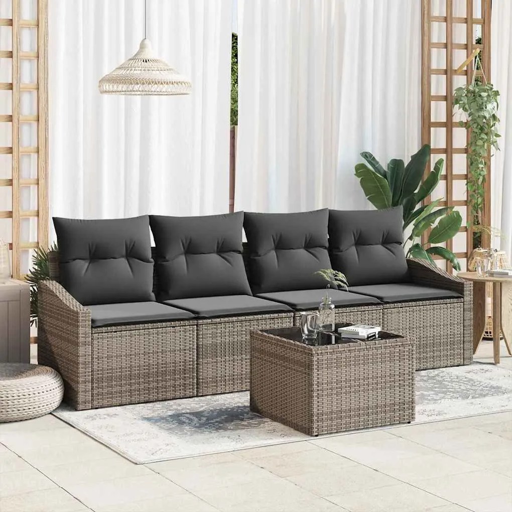vidaXL Σετ Καναπέ Κήπου με μαξιλάρι 5 pcs Γκρι 55 x 55 x 37 εκ