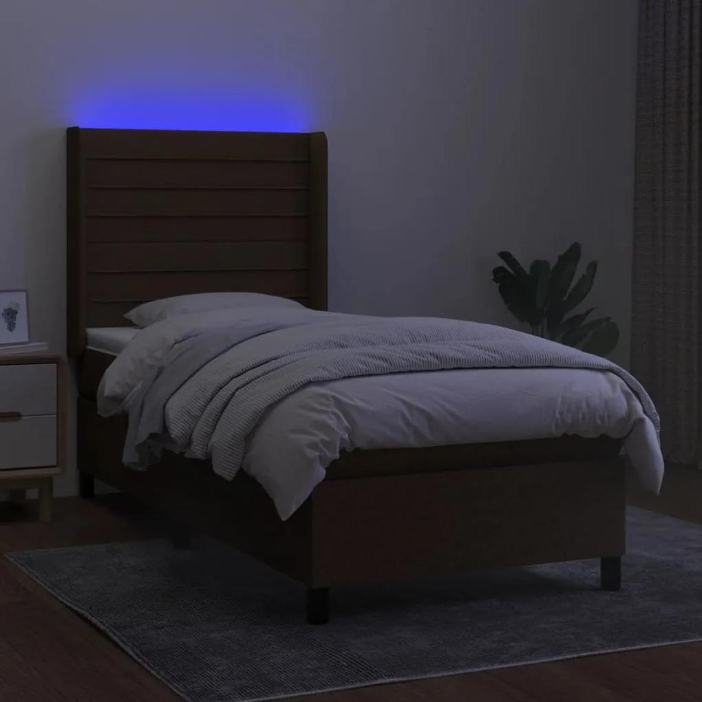 vidaXL Κρεβάτι Boxspring με Στρώμα & LED Σκ.Καφέ 90x190 εκ. Υφασμάτινο