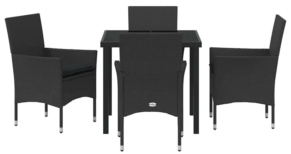 vidaXL Σέτ φαγητού για κήπο με μαξιλάρι 5 pcs Μαύρο συνθετικό ρατάν