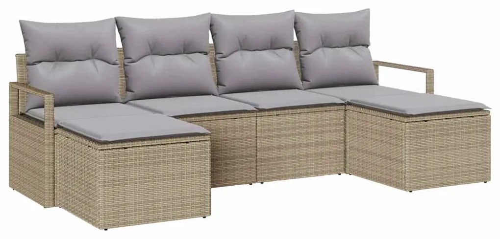 vidaXL Σετ Καναπέ Κήπου 6 pcs Μπεζ Πολυ ράταν