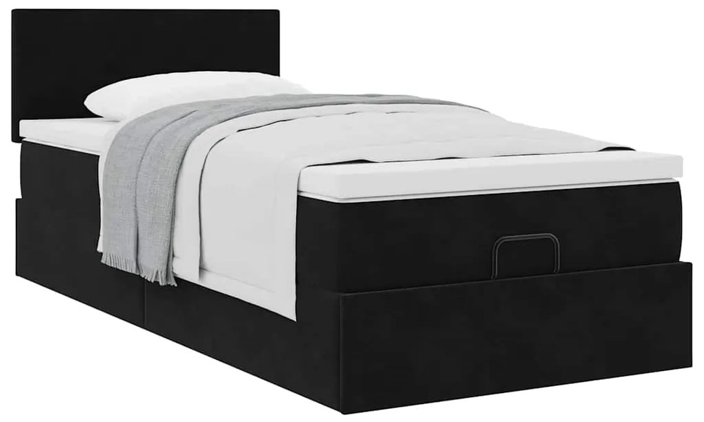 vidaXL Οθωμανικό κρεβάτι με στρώμα Μαύρο 90x200cm Velvet