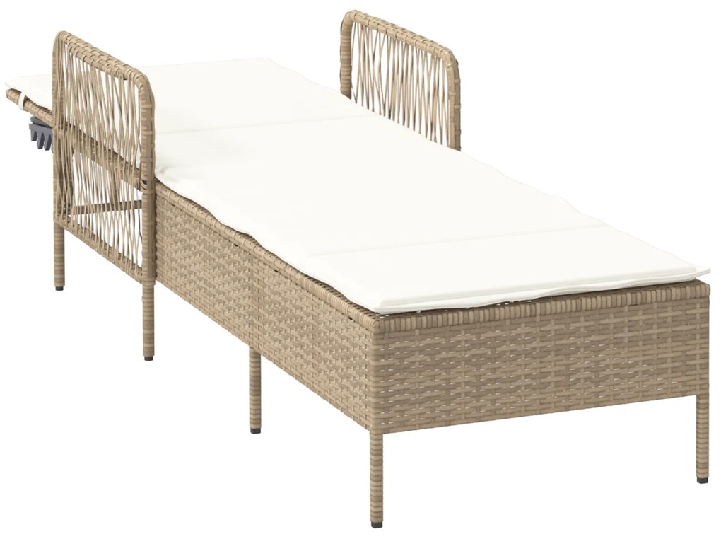 vidaXL Ξαπλώστρα Μπεζ και κρεμ Ρατάν PE 157 x 55 x 92 εκ. Πτυσσόμενη