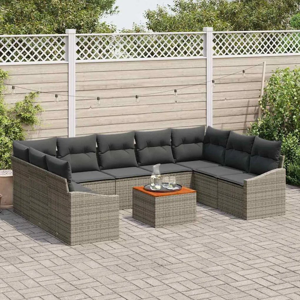 vidaXL Σετ Καναπέ Κήπου με μαξιλάρι 10 pcs Γκρι Πολυ ράταν