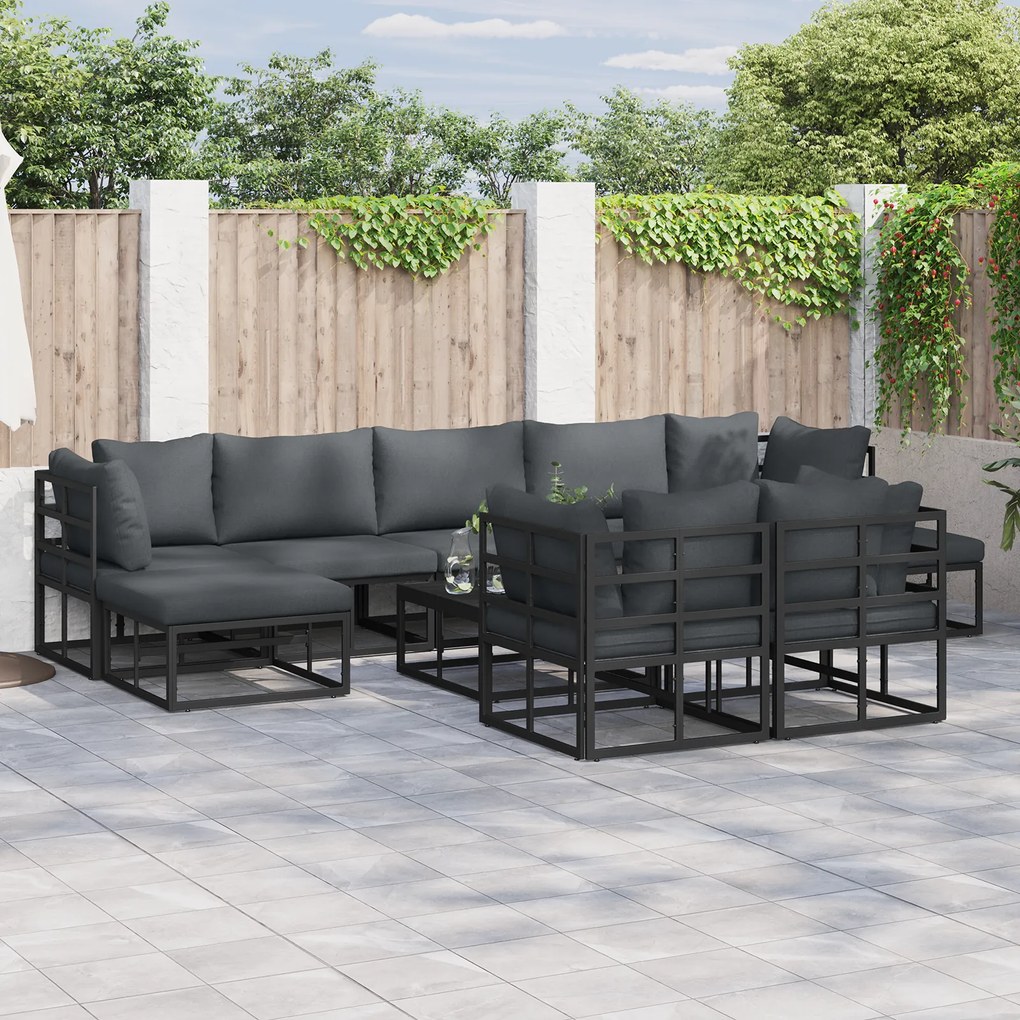 vidaXL Σετ Καναπέ Κήπου 10 pcs Μαύρο 70 x 70 x 32 εκ Αλουμίνιο