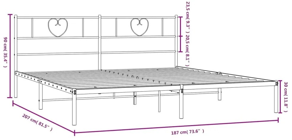 Πλαίσιο Κρεβατιού με Κεφαλάρι Μαύρο 180 x 200 εκ. Μεταλλικό - Μαύρο