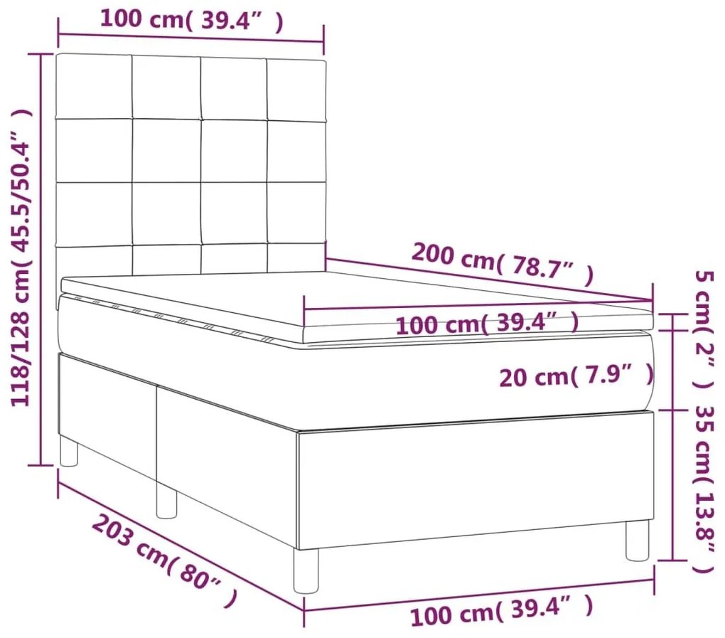 Κρεβάτι Boxspring με Στρώμα &amp; LED Σκ. Μπλε 100x200εκ. Βελούδινο - Μπλε