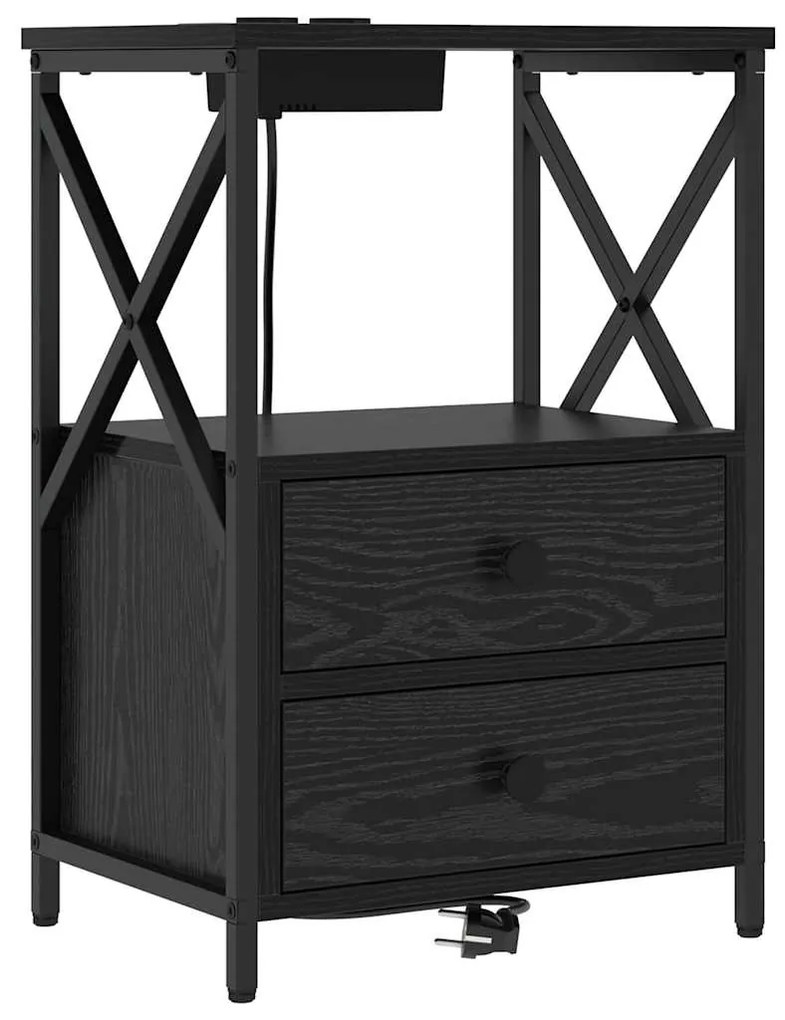 vidaXL Κομοδίνο με Σταθμό Φόρτισης 2 pcs Μαύρη δρυς Επεξεργασμένο ξύλο