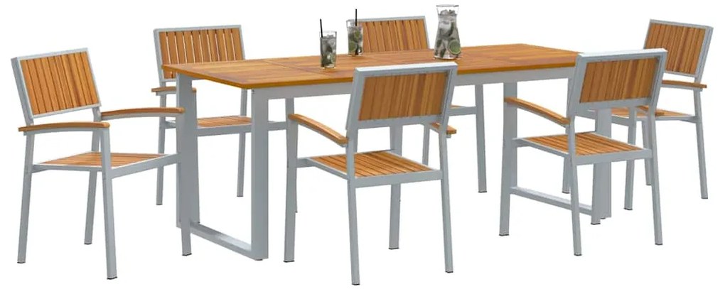 vidaXL Σέτ φαγητού για κήπο 7 pcs Γκρι και καφέ 200 x 90 x 75 cm