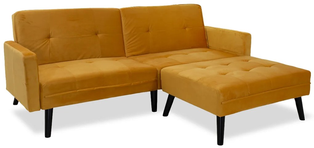 Intrahome Καναπές γωνία-κρεβάτι με υποπόδιο ANDESINA Intrahome κίτρινο βελούδο 209x157x80εκ | SKU: INTRAPA-146111129