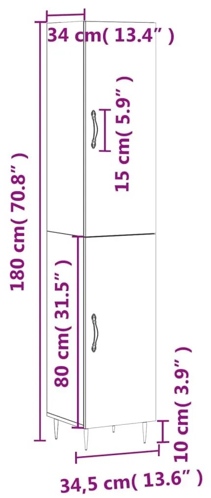 Μπουφές Sonoma Γκρι 34,5 x 34 x 180 εκ. από Επεξεργασμένο Ξύλο - Γκρι