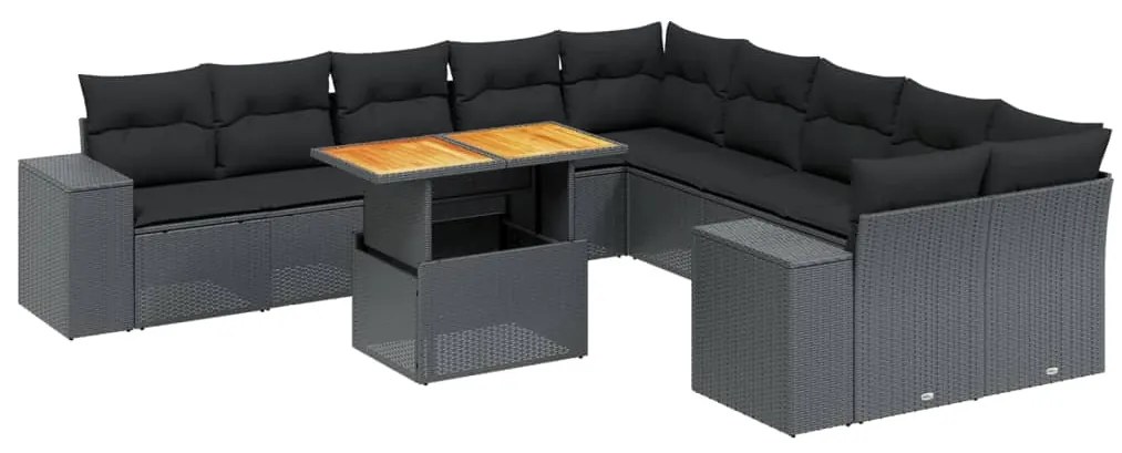 vidaXL Σαλόνι Κήπου Σετ 11 Τεμαχίων Μαύρο Συνθετικό Ρατάν με Μαξιλάρια