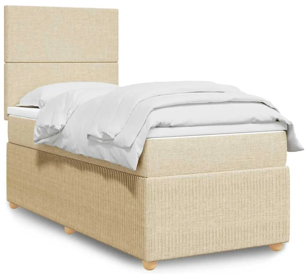 vidaXL Κρεβάτι Boxspring με Στρώμα Κρεμ 90x200 εκ.Υφασμάτινο