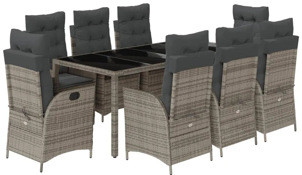 vidaXL Σετ Τραπεζαρίας Κήπου 9 τεμ. Γκρι Συνθ. Ρατάν με Μαξιλάρια