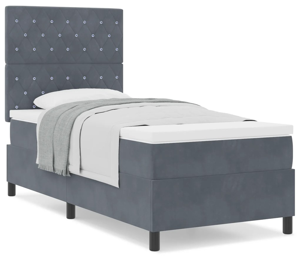 vidaXL Κρεβάτι Box Spring με Στρώμα Σκούρο Γκρι 90x200 εκ. Βελούδο