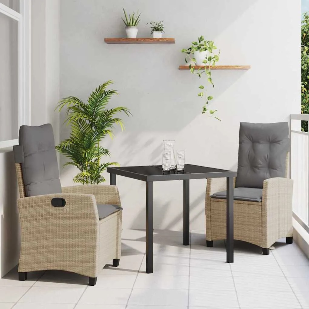 vidaXL Σέτ φαγητού για κήπο 3 pcs Μπεζ συνθετικό ρατάν