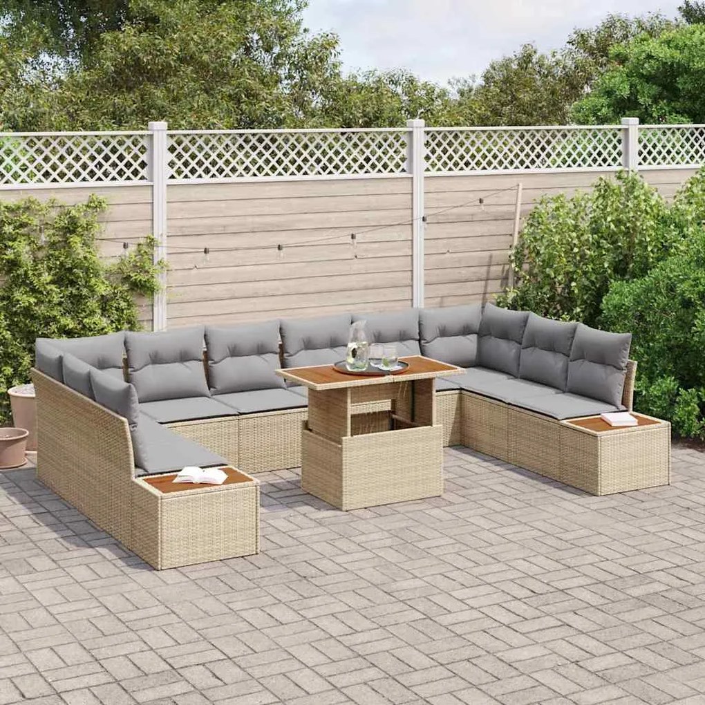 vidaXL Σέτ φαγητού για κήπο 11 pcs Μπεζ, Γκρι 100 x 55 x 73 εκ