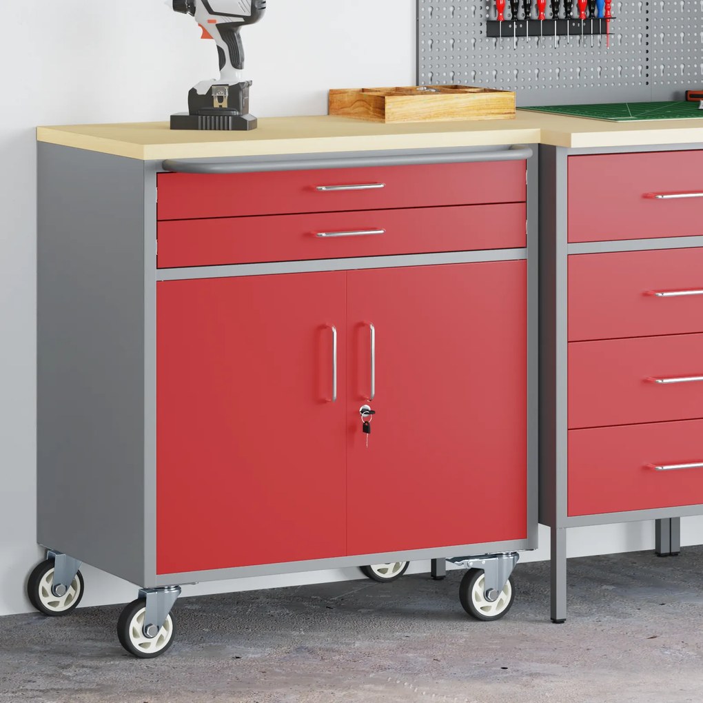vidaXL Εργαστήριο με συρτάρι Κόκκινο και γκρι 75 x 45 x 85 εκ.