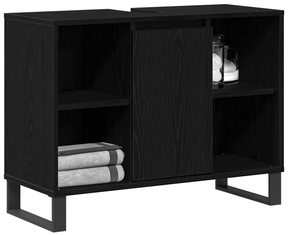 vidaXL Ντουλάπι Μπάνιου Μαύρο 80 x 33 x 60 εκ Επεξεργασμένο ξύλο