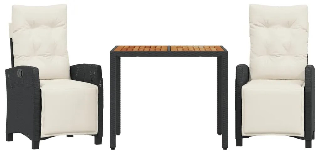 Σετ Τραπεζαρίας Κήπου 3 τεμ. Μαύρο Συνθετικό Ρατάν με Μαξιλάρια 3212900