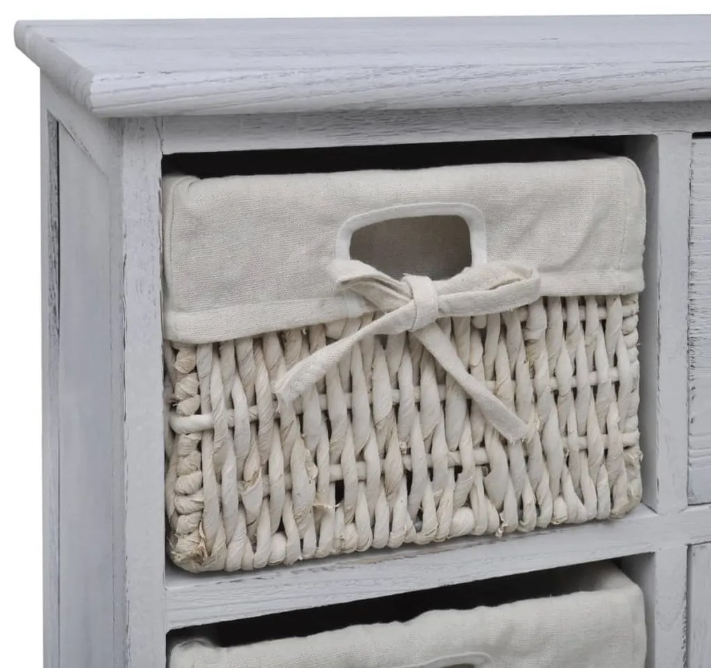 vidaXL Ντουλάπι με 3 Πλεκτά Καλάθια στα Αριστερά Λευκό Ξύλινο