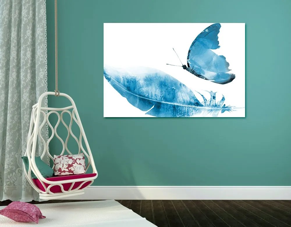 Φτερό εικόνας με πεταλούδα σε μπλε σχέδιο - 90x60