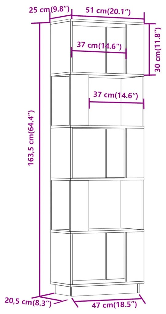 Βιβλιοθήκη/Διαχωριστικό Χώρου Μαύρο 51x25x163,5 εκ. Μασίφ Πεύκο - Μαύρο