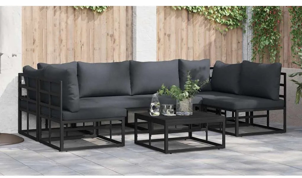 vidaXL Σετ Καναπέ Κήπου με μαξιλάρι 6 pcs Μαύρο Αλουμίνιο