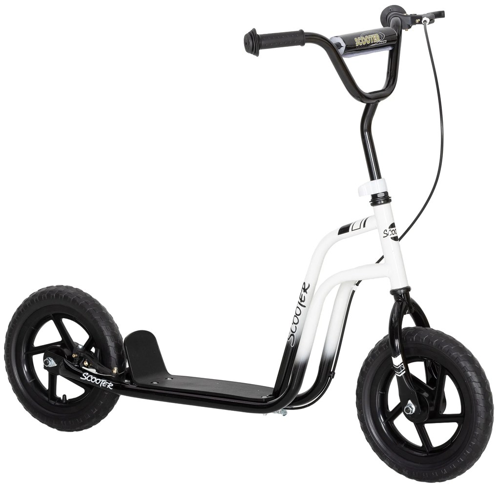 AIYAPLAY Πατίνι για παιδιά με ρυθμιζόμενο τιμόνι, μεγάλους τροχούς, σταντ, χειρόφρενο, για παιδιά ηλικίας 5-12 ετών, λευκό