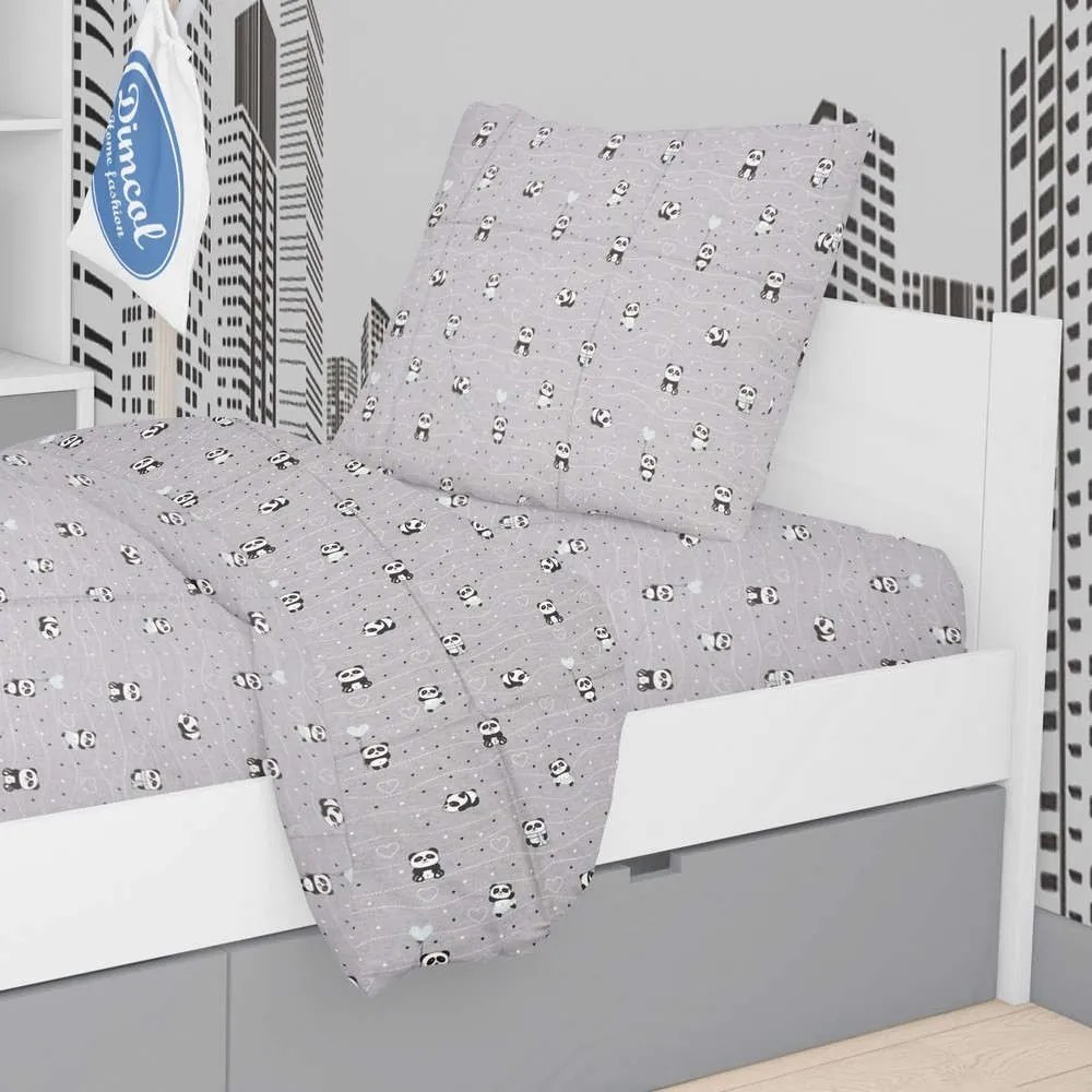 Μαξιλαροθήκη Παιδική Panda 112 Grey-Green DimCol 35X45 100% Βαμβάκι