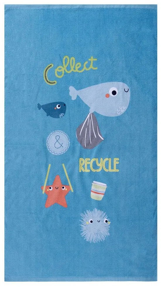 Πετσέτα Θαλάσσης Παιδική Collect &amp; Recycle Petrol Nef-Nef Beach 70x120cm 100% Βαμβάκι